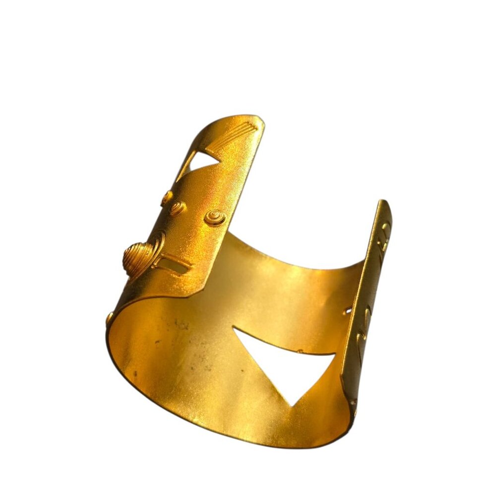 Vintage 80s Sand Blasted Matte Gold Modernist Cuff Bracelet (A9261) - Picture 6 of 9